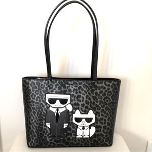 Karl Lagerfeld Paris Maybelle Tote Leopard Printed Black